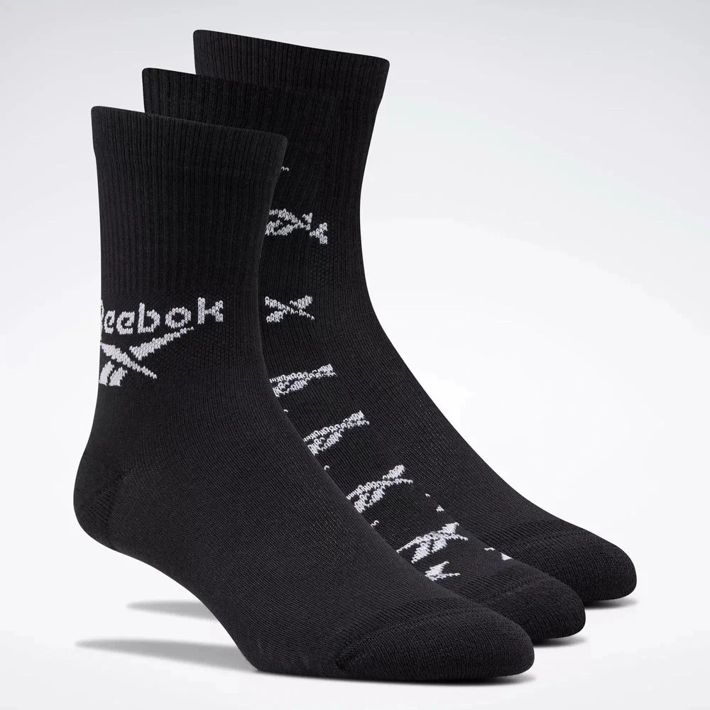 Reebok Mid Crew Performance Training Black Logo Socks - Men's Size 8.5 - 12.5